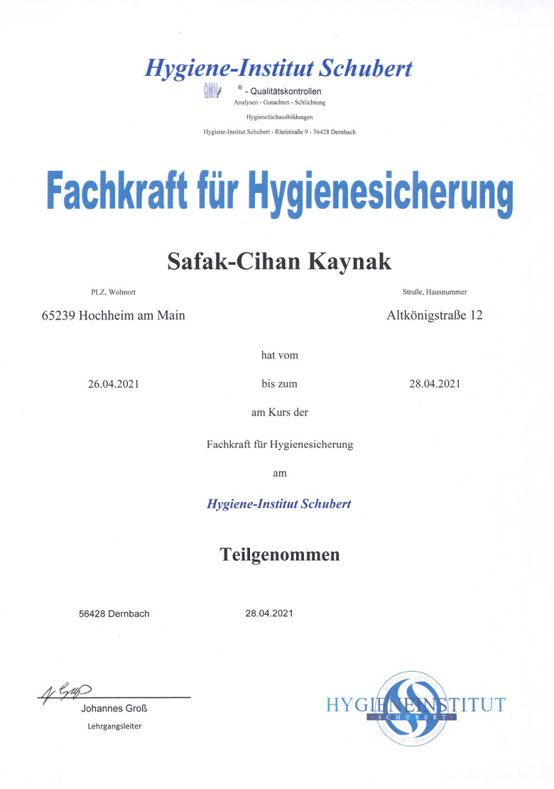 Fachkraft für Hygienesicherung